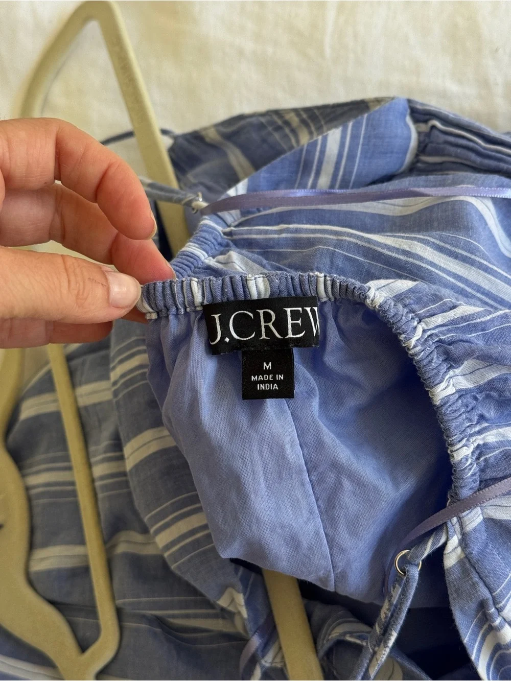 J. Crew Light Blue and White Striped Midi Slip Dress
